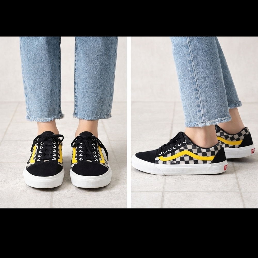 Vans Old Skool Checkerboard Yellow Stripe Sneakers Size 10 Women